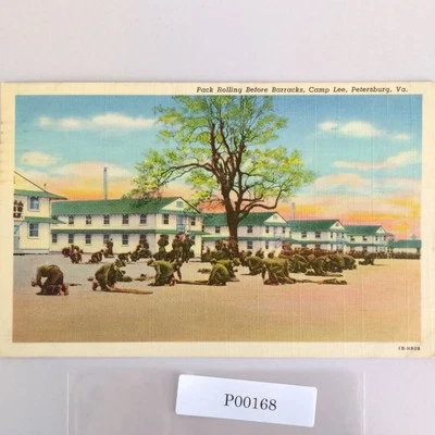Vintage Petersburg Virginia Camp Lee Linen Postcard 1941 Pack Rolling Barracks - Image 1 of 2