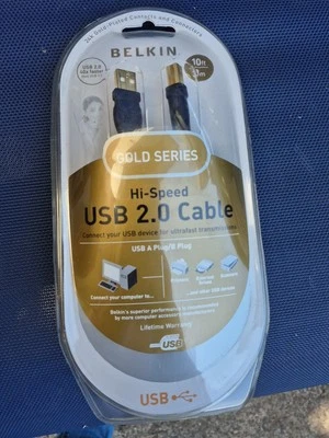 Belkin USB 2.0 Printer Cable Gold Series Hi-Speed 10 Ft ** New FACTORY SEALED ** - Image 1 of 4