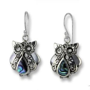 Eulen Ohrringe Hänger Echt 925 Silber Abalone Perlmutt SER289 - Bild 1 von 4