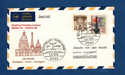 Lufthansa Erstflüge LH 262  Stuttgart-Paris-Stuttgart 1.4.1968 - Bild 1 von 2
