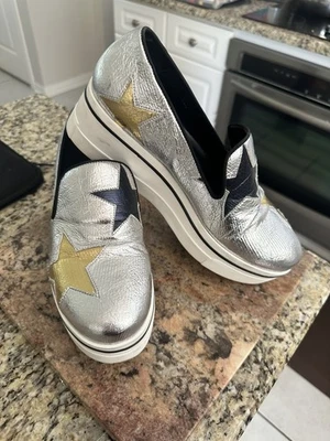 STELLA MCCARTNEY Серебряный металлический Binx звезда платформе кроссовок 39 - 392314 штамп - Изображение 1 из 4