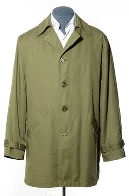 Impermeable 42R Vintage años 60 verde militar de lona de algodón de un solo pecho forro de felpa L Foto 1 de 4