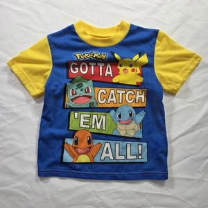 Pokemon Shirt Boys Size 6 Blue Yellow Pikachu Charmander Squirtle Bulbasaur Tee - Picture 1 of 11