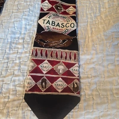 Corbata clásica de seda vintage con logotipo de Tabasco chiles rojo negro gris salsa caliente.   K Foto 1 de 4