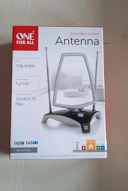 Antenna TV One For All SV9360 Amplificata DVB-T2 Come Nuova Scatola Originale - Imagen 1 de 4