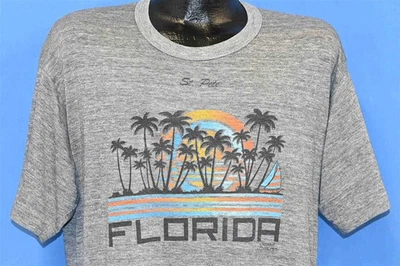 Camiseta vintage años 80 FLORIDA ST PETE RAYON TRI MEZCLA PUESTA DE SOL PALMERA TURISTA XL Foto 1 de 4