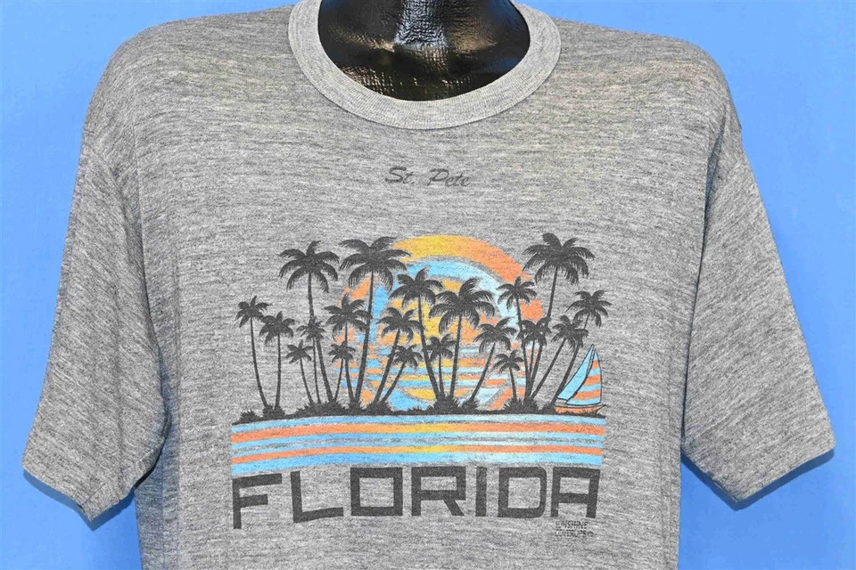 vintage 80s FLORIDA ST PETE RAYON TRI BLEND SUNSET PALM TREE TOURIST t-shirt XL - Image 1 of 4