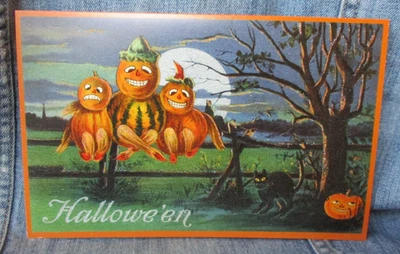 JACK O LANTERN FRIENDS MOON HALLOWEEN Viejo Mundo Navidad Tarjeta de Felicitación Nueva MG99 Foto 1 de 3