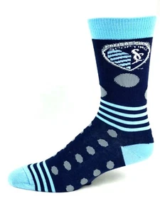 Kansas City Sporting Soccer Blue & Navy Dots & Stripes Crew Socks - Picture 1 of 2