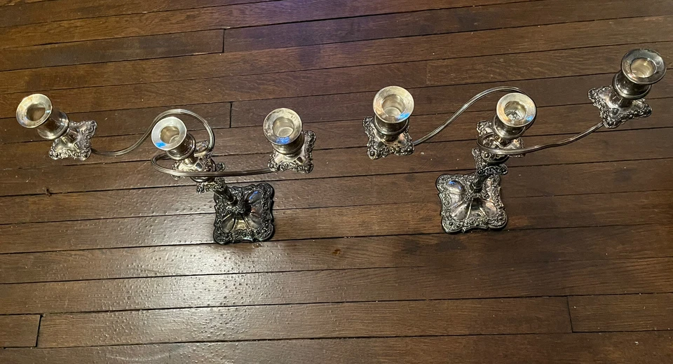 Antiguo Par de Candelabros BARKER-ELLIS Serpentina Victoriana 3 Brazos 15" Foto 1 de 4