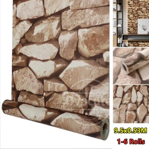 1-6X Rustic Slat Stone Wallpaper 3D Effect Stones WallPaper For LivingRoom 9.5M - Picture 1 of 12