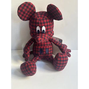 Juguete de peluche Disney X Uniqlo 11" Mickey en franela a cuadros nuevo con etiquetas rojo y blanco RARO - Imagen 1 de 7
