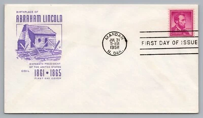 1958 Farnum FDC Birthplace of Abraham Lincoln Mandan North Dakota 4C Coil #1058 - Image 1 of 2