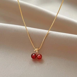 Women's Fashion Jewelry Gold Cubic Zircon Red Cherry Pendant Necklace 473 - Picture 1 of 6