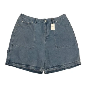 Forever 21 Womens Shorts 20 Blue Denim Cargo Style Elastic Waist Pockets - Picture 1 of 18