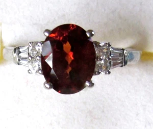 Cherry Red Citrine & White Zircon Ring / size 8 / 925 Sterling Silver / 2.10 cts - Picture 1 of 5