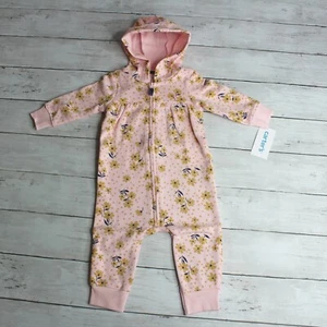 Carter's Baby Girl'Hoodie Jumpsuit Romper Size Newborn Pink Floral Pant Coverall - Picture 1 of 7