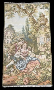 Vintage French Tapestry The Lovers 39 x 22 inches Wall Hanging Woven Cotton Art - Picture 1 of 6