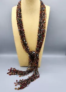 Massive Colorful Multi Strand Czech Glass Bead Lariat Necklace 55" - Picture 1 of 9