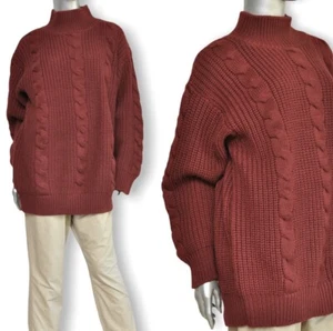 Vintage Bill Blass Sweater Maroon Wool Oversized Womens Medium Cable Knit Top - Picture 1 of 7