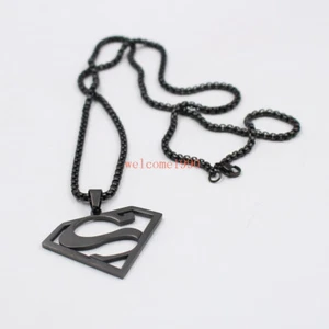 3 Color Stainless Steel Superman symbols Pendant Rolo Chain Necklace Men 18-32'' - Picture 1 of 8