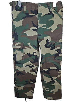 Calças de caça camufladas Woodland meninos 20 (30X23) Rothco ajuste cintura paintball militar - Imagem 1 de 4