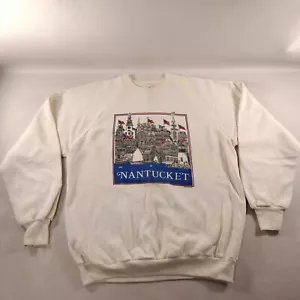 Felpa girocollo bianca vintage JERZEES Nantucket taglia large - Foto 1 di 10