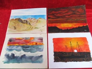 4 Beaux Tableaux Peints Aquarelles Signés Paysages - Foto 1 di 6