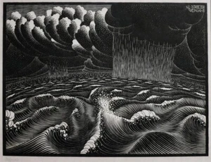 The Second Day of the Creation : M. C. Escher 1925 Surreal Biblical Woodcut - Picture 1 of 2