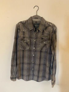 Camisa de hombre Filter Ltd a cuadros con botones talla S gris manga larga bordada - Imagen 1 de 12