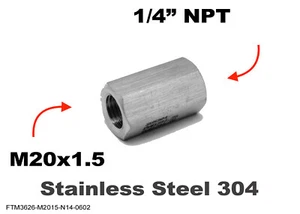 M20x1.5 Female to 1/4" NPT Female Stainless Sensor Adaptor Fittings Conversion - Picture 1 of 5