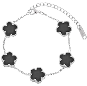 Womens Bracelet Black Four Leaf Clover - Picture 1 of 3