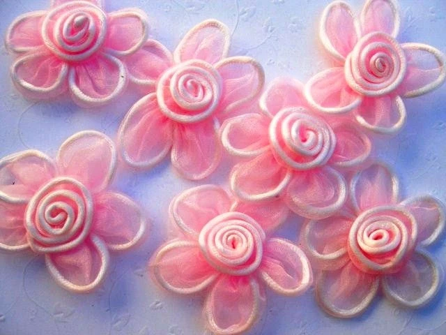 20 Big 2.5" Organza Sheer Ribbon Flower Applique/Satin Swirl/hand made F1 Color - Image 1 of 1