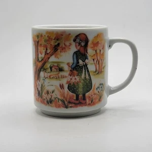 Vintage Ceramic Mug Girl Green Dress Japan Brown Orange Trees 3.25"H - Picture 1 of 7