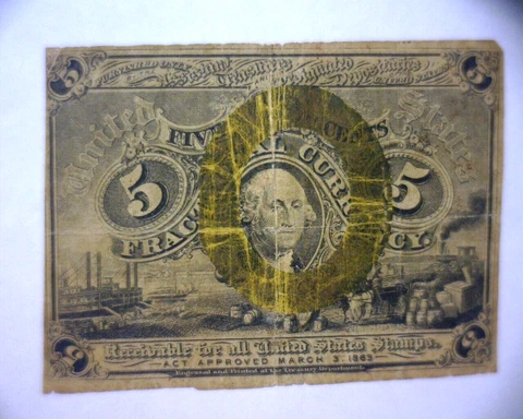 1863 5c Five Cents United States Fractional Currency Bank Note 🌟RARE🌟 Cover