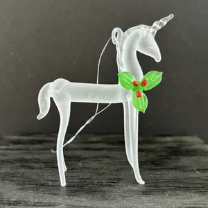 De colección Delicado Vidrio Esmerilado Unicornio Árbol de Navidad Adorno Muérdago Poinsettia - Imagen 1 de 6