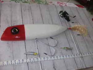 GIANT CRANK BAIT ADVERTISING SIZE DECOR LURE HANDMADE WOOD RED/WHITE POPPER - Picture 1 of 3
