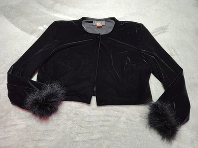 Alex Evenings Black Velvet Jacket Womens S Topper Evening Elegant Fur Wrists - Image 1 of 4