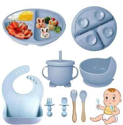 8 Stück Silikon Baby Geschirrset Rutschfest Kindergeschirr Set Kindergeschirr DE - Bild 1 von 4