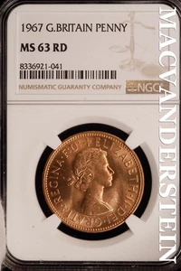 Great Britain: 1967 One Penny - NGC MS 63 RD - Brilliant Uncirculated  #SLF454 - Picture 1 of 2