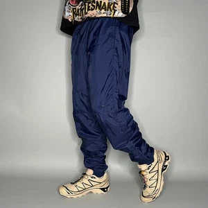 Vintage 90s Nike Trainingshose Herren L Navy Blau Nylon Jogginghose Swoosh Reißverschlüsse - Bild 1 von 4