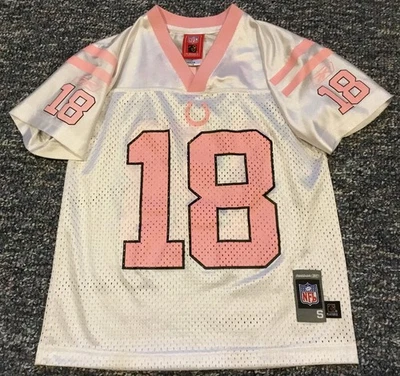 Camiseta deportiva vintage Reebok Indianapolis Colts juvenil talla pequeña Manning #18 blanca/rosa Foto 1 de 4