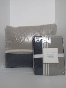 Edredón y funda nórdica Pottery Barn Teen F/Q Beachstone a rayas gris/multi nuevo - Imagen 1 de 7