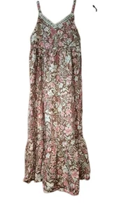 Rachel Zoe Girls 7 Maxi Sundress Brown And Pink Floral Tiered Spaghetti Straps - Picture 1 of 4