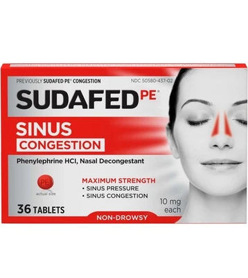 Pack de 2 comprimidos de alivio de la congestión sinusal Sudafed, máxima fuerza, sin somnolencia Foto 1 de 4