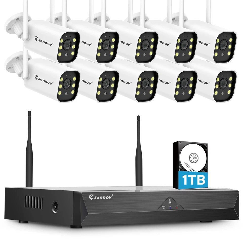 10 Piezas 120° Cámaras Inalámbricas CCTV Sistema de Cámara de Seguridad WiFi 10CH 3K NVR Audio Foto 1 de 4