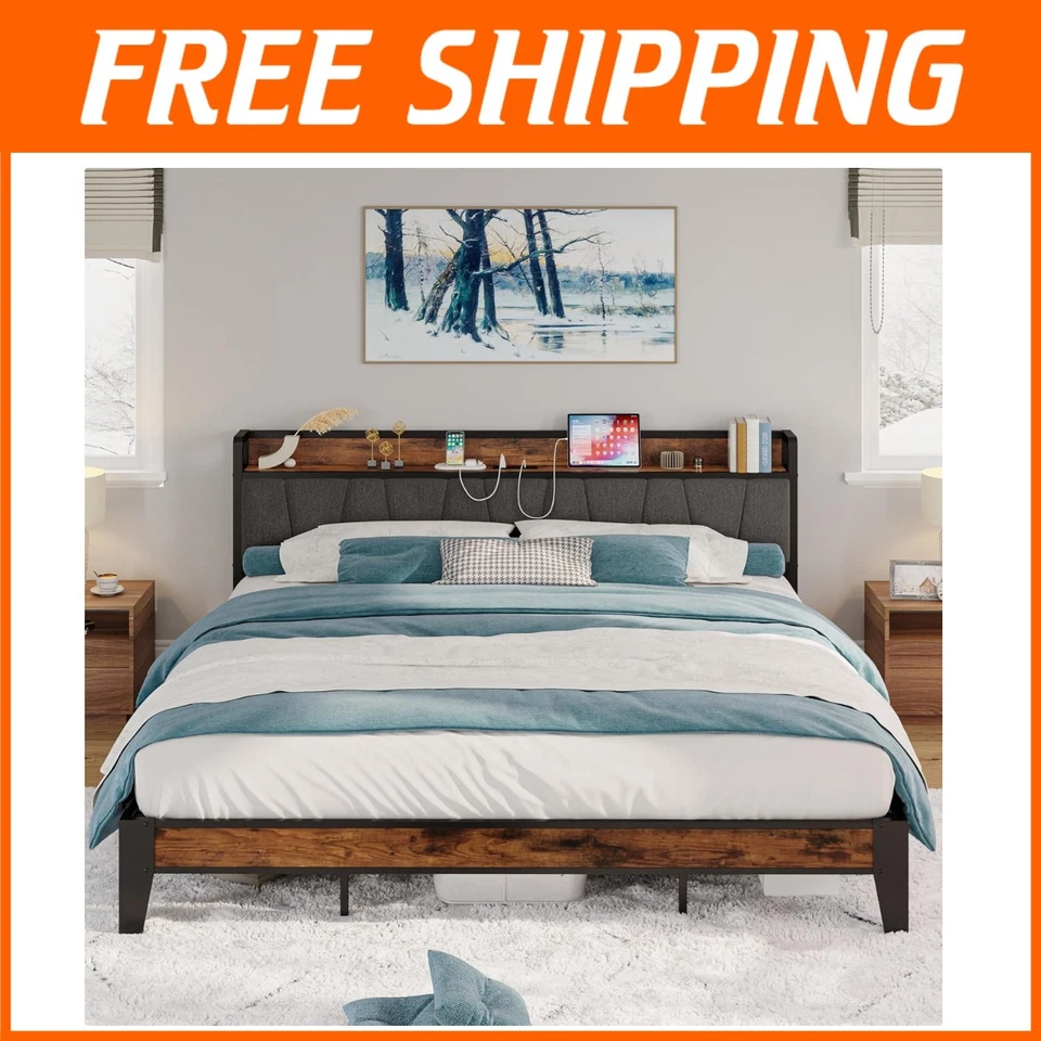 Durable California King Bed Frame with Storing Headboard: A Modern Masterpiece - Image 1 of 4