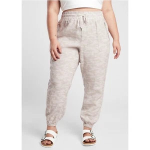 Athleta Cabo Tide Linen Jogger Pants Womens Size 16T Tall Beige Camo Drawstring - Picture 1 of 11