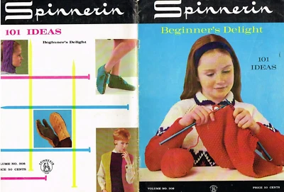 Spinnerin Beginners Delight Knitting Pattern Booklet 1961 Vintage Slippers Vest - Image 1 of 4
