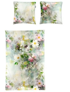 Irisette Tokio Mako-Satin Bettwäsche 135x200 Rosen Aquarell grün rosa 8572-30 - Bild 1 von 5